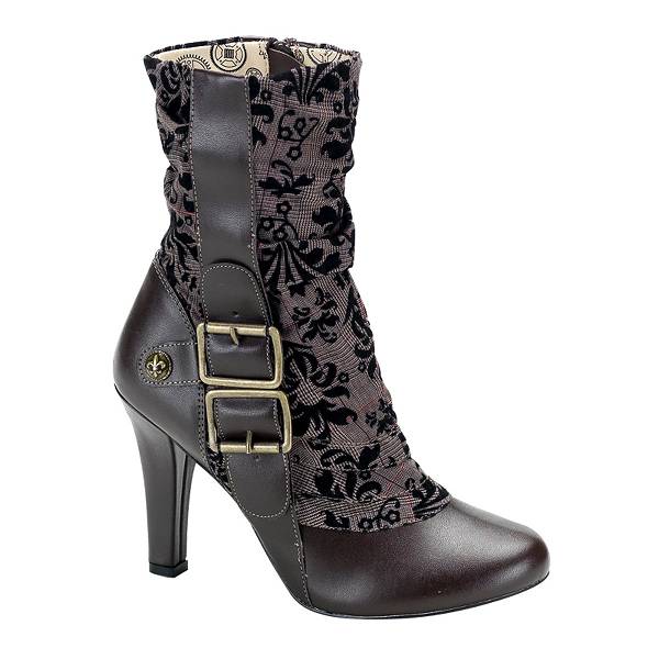Demonia Women's Tesla-106 Ankle Boots - Brown Vegan Leather/Tweed D4586-21US Clearance